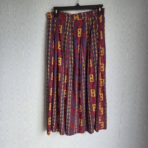 Segue Dresses & Skirts - Vtg 90s Segue 8 Womens Pleated Skirt Abstract Artsy Teacher Red Gold Art To Wear